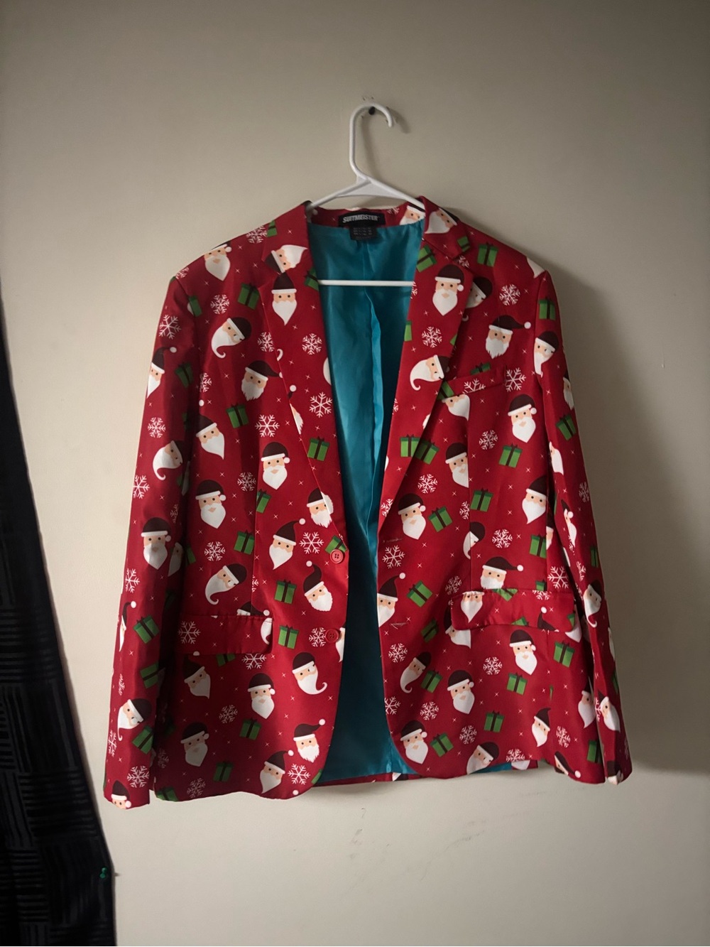 Suitemeister Christmas Santa Print Suit Set Large 42-44 Red Holiday Blazer